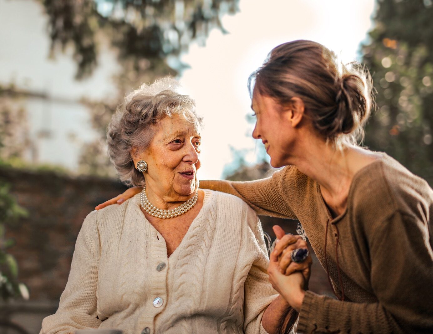 Daughter and Senior mother talking